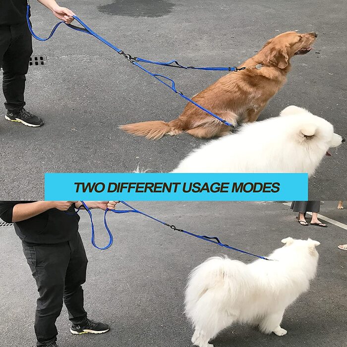 Повідець для собак PetBonus подвійний повідець для 2 собак, що не плутається поводок для собак середнього розміру і великих собак, регульований світловідбиваючий повідець для собак з 4 зручними м'якими ручками (синій)