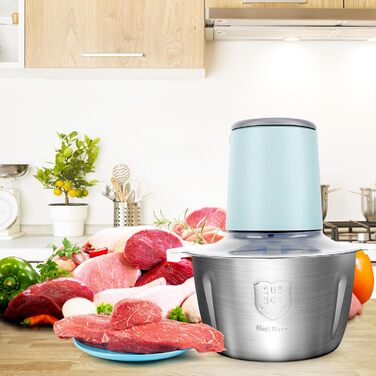 Електричний подрібнювач для кухні з великою ємністю 148W: 2 швидкості, 2л контейнер з нержавіючої сталі, 4 ножі з нержавіючої сталі. Подрібнювач для м'яса, цибулі, фруктів та овочів