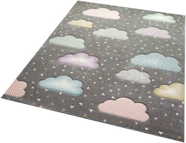 Килим CARPETIA для дитячої кімнати, дитячий килим з хмарами, сірий, рожевий, синій Розмір (160 см круглий)