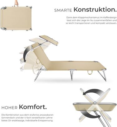 Шезлонг для саду Tectake 2 шт. з сонцезахистом, регульована спинка, до 110 кг - Бежевий