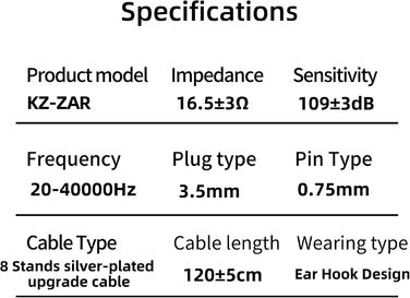 Навушники-вкладиші KZ ZAR IEM 7BA1DD гібридні HiFi з мікро, 2-контактним кабелем, чорний