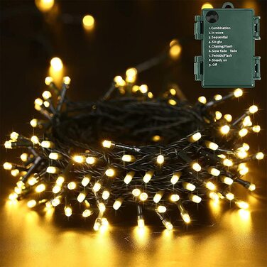 Різдвяні гірлянди на відкритому повітрі, brizlabs 20 м 200 світлодіодне тепле біле зовнішнє освітлення з батарейним живленням всередині Різдвяні декоративні світильники