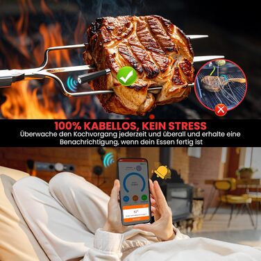 Бездротовий термометр для м'яса Maxtachі з Bluetooth, IP67, 150м, для гриля, BBQ, духовки, коптильні, ротисерії, чорний