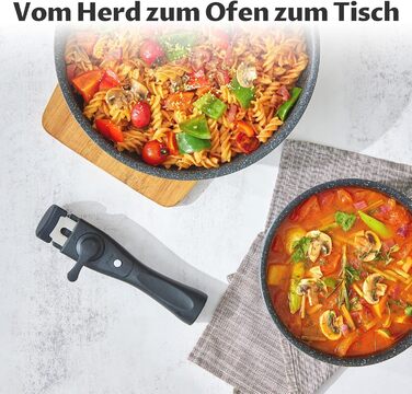 Набір антипригарних сковорідок BEZIA з знімними ручками, для всіх типів плит, з антипригарним покриттям, можна мити в посудомийній машині та використовувати в духовці, без PFAS, чорний