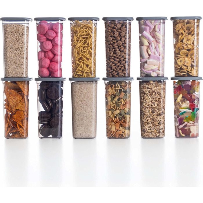 Герметичні контейнери для зберігання продуктів [набір 12 шт], антрацит - Складаються, економія місця для кухні, банки для круп, контейнери для їжі, набір 12 шт (12x1500 мл)