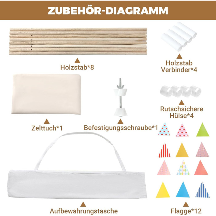 Kinder Tipi Zelt - класичне індіанське намет для дітей, бавовняний намет для дівчаток та хлопчиків з сумкою, складане ігрове будиночок для дому та на вулицю