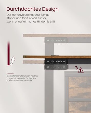 Електричний регульований стіл VASAGLE, 60 x 140 см, висота 72-120 см, 4 пам'яті, vintage brown, LSD174X01