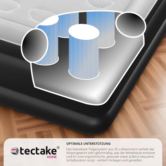 Надувна матрац Tectake для відпочинку та кемпінгу, 200 x 148 x 44 см, з електропомпою та сумкою для перенесення