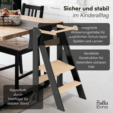 Bellabino Tay - навчальний столик-лесенка для дітей від 1 року. Регульована висота, складаний, білий, дерев'яний (бірка), безпечний, з захистом від перекидання. Montessori