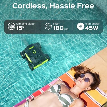 Робот-пилосос для басейну WINNY POOL CLEANER WY1103. Бездротовий, акумуляторний, час роботи 120 хв, подвійний мотор, LED-дисплей, фільтр прецизії 180μm, автоматичне паркування, для басейнів до 120 м²