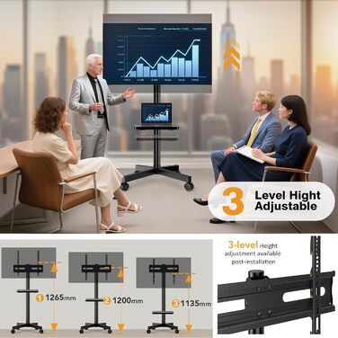 Підставка для телевізора мобільна з колесами Hemudu 23-60 дюймів, до 35 кг, VESA 400x400 мм, регульована висота