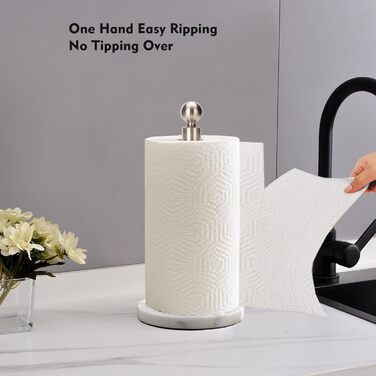 Тримач для паперових рушників на стільницю з обтяженою основою з мармуру, матовий нікель