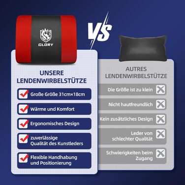 Ігровий крісло, офісне ергономічне крісло з телескопічною підніжкою, з підголівником та підтримкою попереку, регульоване та поворотне, 150 кг, (червоний)