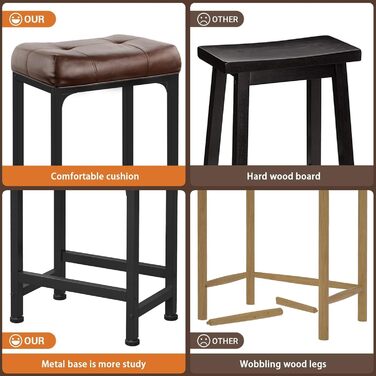Барні стільці Aheaplus 2 шт. 61 см (24 дюйми) з підніжкою, PU шкіра, металевий каркас, для кухні, бару, острова, коричневі