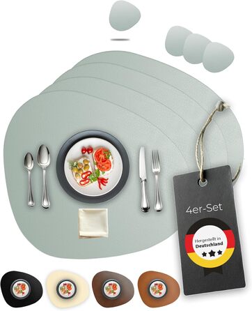 Набори серветок на стіл, 4 шт. – Екологічні, стабільні та неслизькі – Шкіра з переробленої шкіри преміум-якості, Made in Germany (Сучасний стиль), сірі