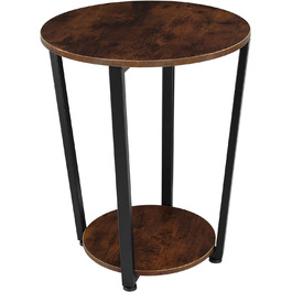 Круглий журнальний стіл tectake з дерева та металу, промисловий дизайн, журнальний столик з 2 полицями, для спальні вітальні, Ø 50 x 62,5 см, чорний металевий каркас (індустріальний темно-коричневий)