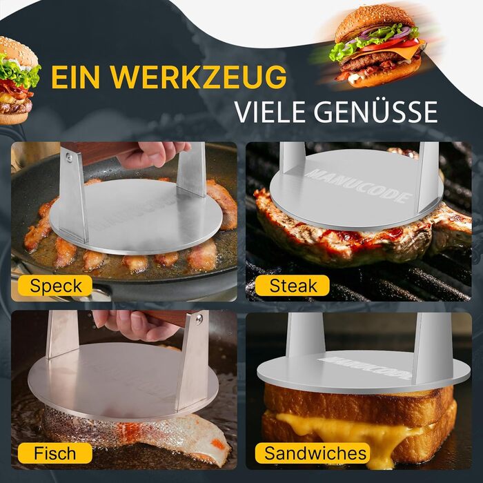 Пресс для смаження бургера з нержавіючої сталі, 17 см, 1000 г, Burger Smasher, Fleischbeschwerer для стейків