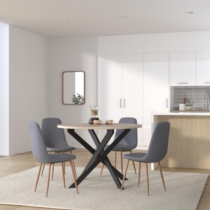Круглий обідній стіл Skraut Home Zen | 90x90x77 см | Для вітальні | На 4 особи | Матеріал: дуб, чорні ніжки