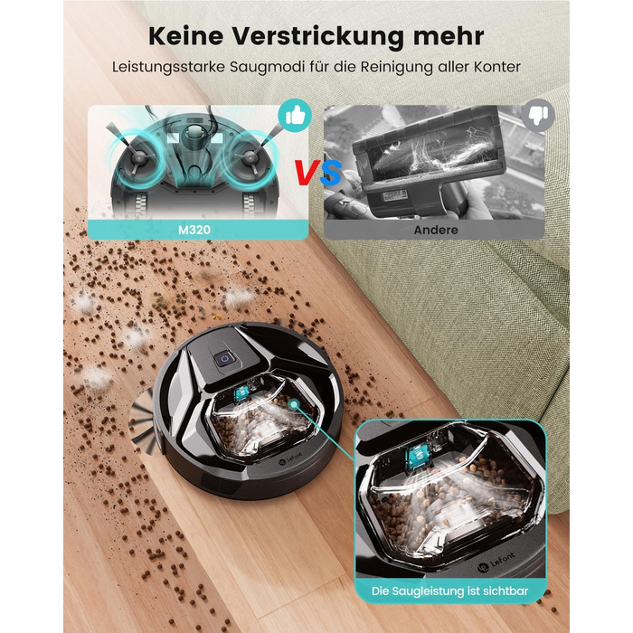 Робот-пилосос Lefant Gen2 з функцією миття, 12000Pa, автоматичне порожнення, LiDAR, Freemove 3.0, 8 тижнів бездротової роботи (чорний)