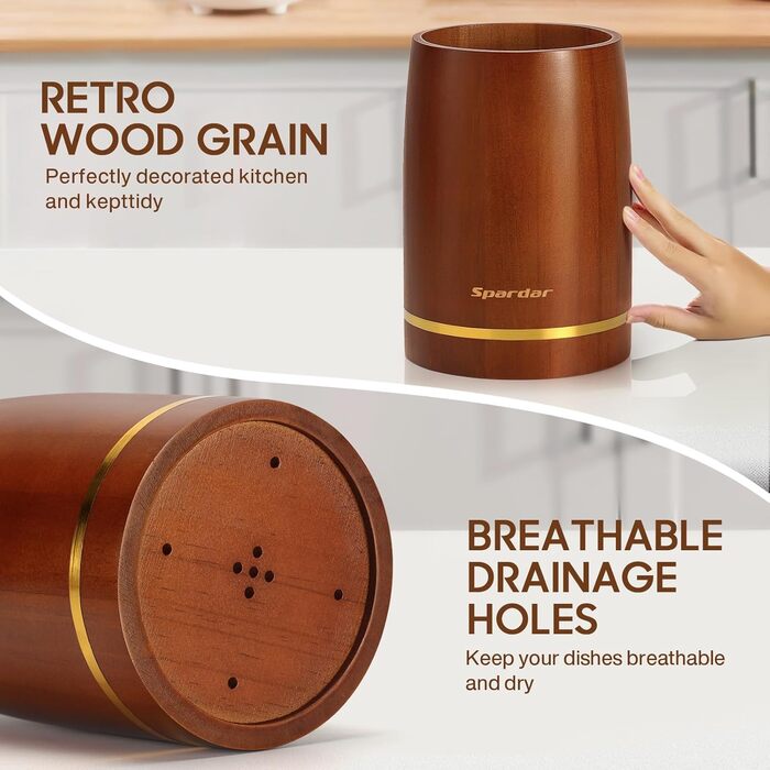 Набір кухонного приладдя Spardar з дерева, 12 шт: ложки, шумовки, підставка, рукавиці. Колір: помаранчевий, коричневий