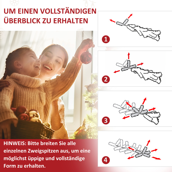 Ялинка HOMCOM, 700 теплих білих світлодіодів, 2154 гілки, вогнестійка, пластик/метал, 210 x 142 см, зелена