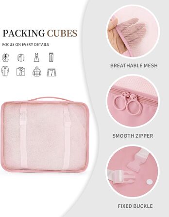 Набір органайзерів для подорожей Anjing (11 предметів), водонепроникні пакувальні куби для валізи, компактний органайзер для одягу в дорогу, рожевий