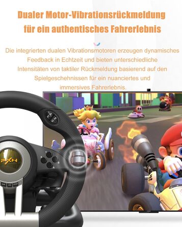 PXN V3 Pro Ігровий кермо з педалями для ПК, PS4, PS3, Xbox, Nintendo Switch. 180° поворот, вібрація, педалі, перемикачі швидкостей - Чорний