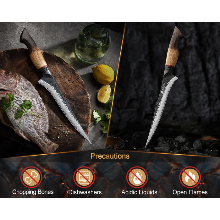 Ніж кухарський XINZUO Damaststahl з нержавіючої сталі Дамаск, 19,3 см - професійний, з ергономічною ручкою з білого дуба, серія Mo (ніж для філетування)