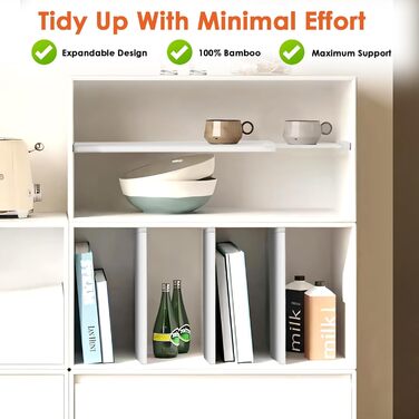 Органайзери для шухляд MUUKAIII (6 шт.) - бамбукові роздільники для шухляд, 43-56 см, 6 см висота, для кухні та шафи - білий