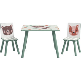 Дитячий стіл ZONEKIZ з 2 стільцями (зелений) - комплект меблів для дитячої кімнати, 3-8 років
