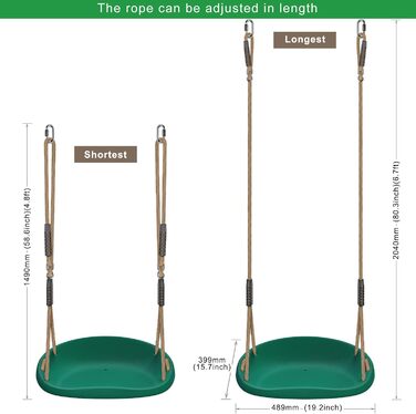 Шоукель для дітей BeneLabel: ідеально для дому та саду. Міцний гумовий сидіння, регульоване мотузка 130-200см, 113кг. Набір 2 шт. Зелений колір.