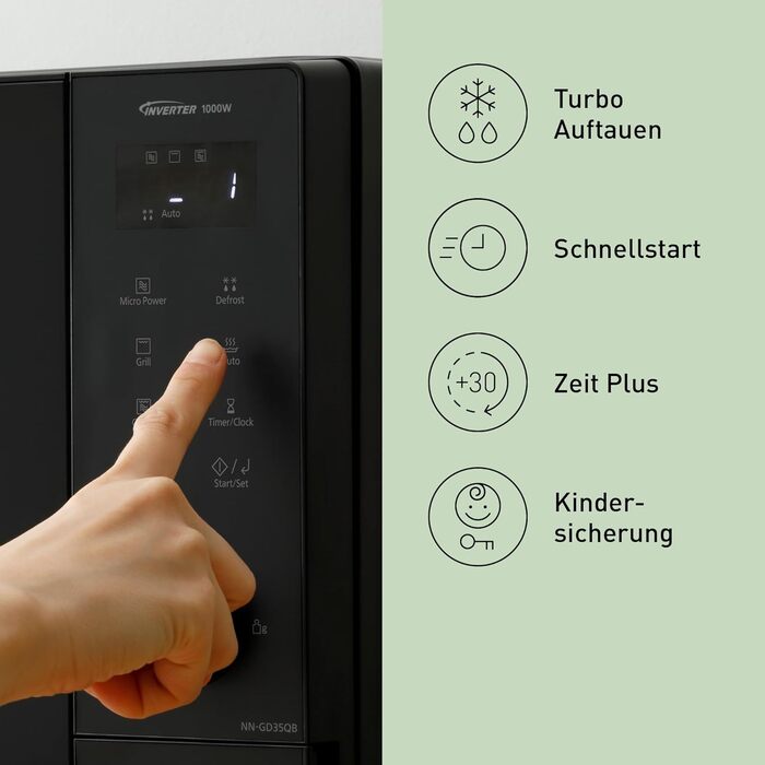 Мікрохвильова піч Panasonic NN-GD35HBGTG з грилем та функцією пару (23 л, 1000 Вт, чорна) - Комбінована мікрохвильова піч з піца-панеллю