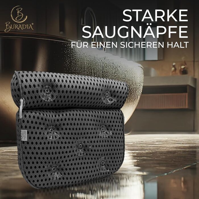 Подушка для ванни з сіткою для прання - Максимальний комфорт та розслаблення з новітньою технологією Air Mesh - Подушка для ванни з 7 потужними присосками - Подушка для шиї/голови (Сірий)