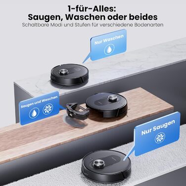 Робот-пилосос Proscenic Q8 з функцією миття, 6000Pa, 200 хв, потужний, з лазерною навігацією, 5 карт, керування через додаток, Alexa, Siri, IFTTT, Google, для підлоги та килимів, видаляє шерсть тварин