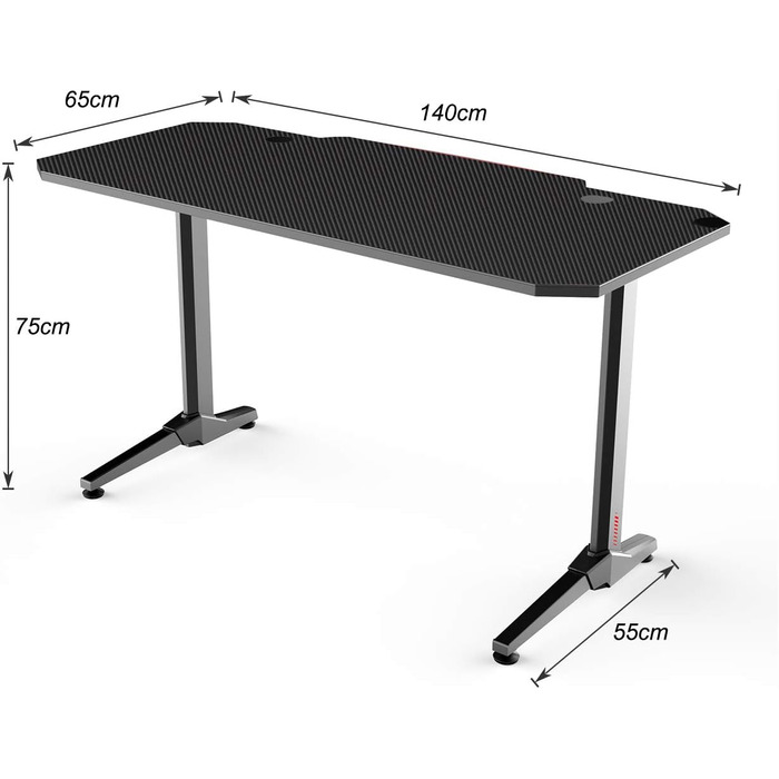 Стіл ігровий SogesHome 140 см, T-подібний, з підставкою для миші, тримачем для напоїв та гачком для навушників, ергономічний, для комп'ютера, офісний