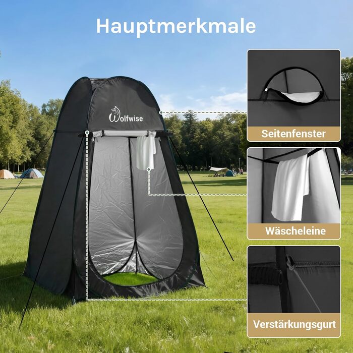 Складана душова кабіна-намет WolfWise для кемпінгу та переодягання, водонепроникний приватний намет-туалет з UV-захистом, 120x190 см, зелений/синій