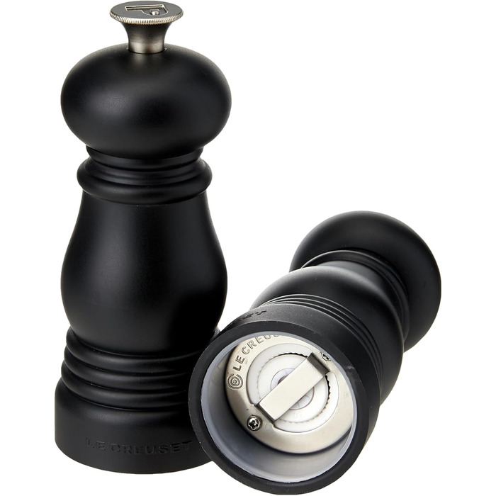 Набір для перцю та солі Le Creuset Kleines Mühlenset, чорний матовий, керамічний млин, ABS-пластик, 5x5x12.1 см