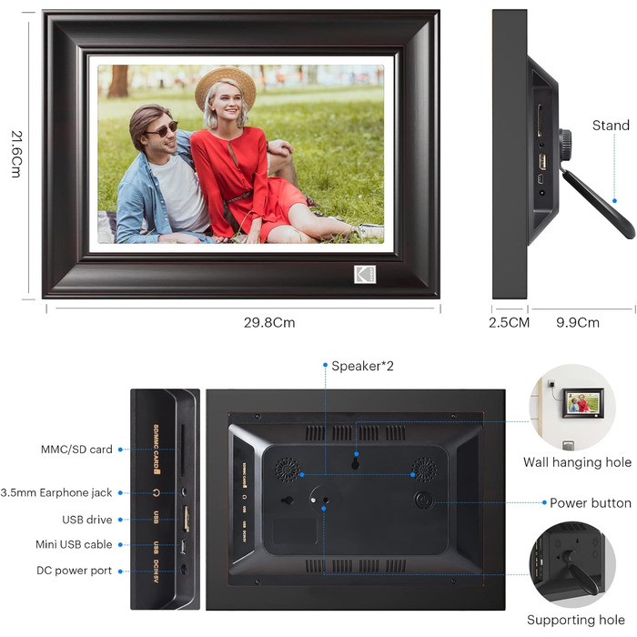 Цифровий фотоальбом Kodak 10 дюймів WiFi, 32GB, IPS HD сенсорний екран, авто-поворот, чорний
