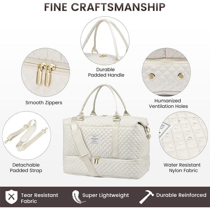 Спортивна сумка LOVEVOOK для жінок: велика дорожня сумка-мішок, weekender, з косметичкою, відділенням для взуття, водонепроникна, для подорожей, спортзалу, кемпінгу (M-3шт, Бежевий)