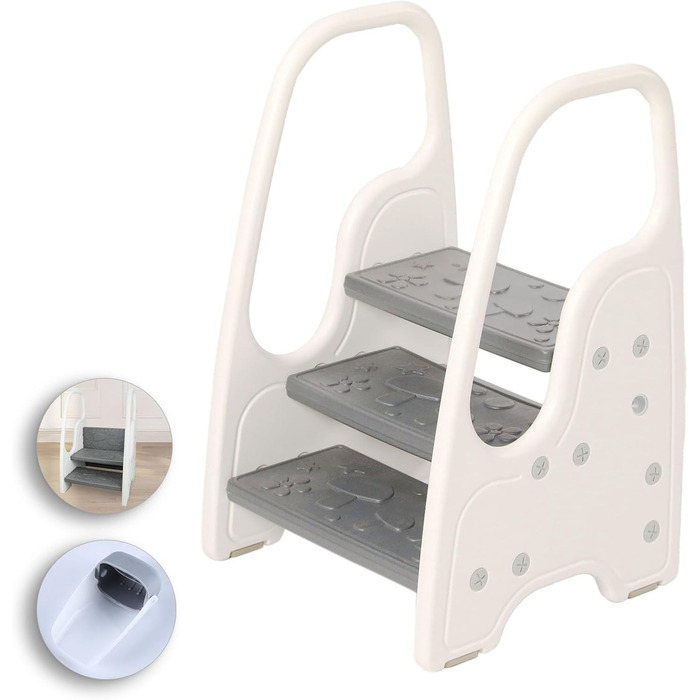 Дитячий підсходильний стільчик для раковини, регульований 3-ступеневий, сірий