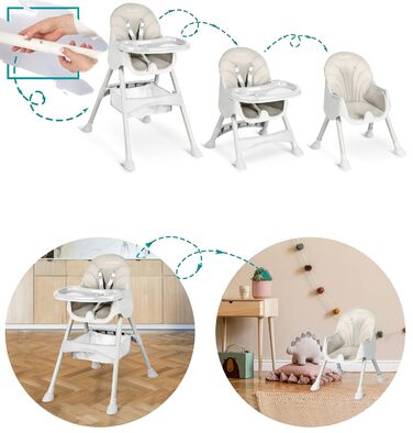 Дитячий стільчик для годування Ricokids 3в1 Beige - регульована висота, з підносом, корзина, для дітей від 6 місяців