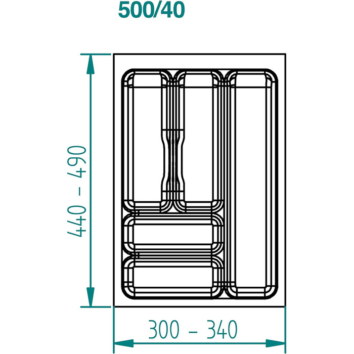 Вставка для шухляди для столових приборів 40 мм, Ш300-340мм Д440-490мм (50 символів)