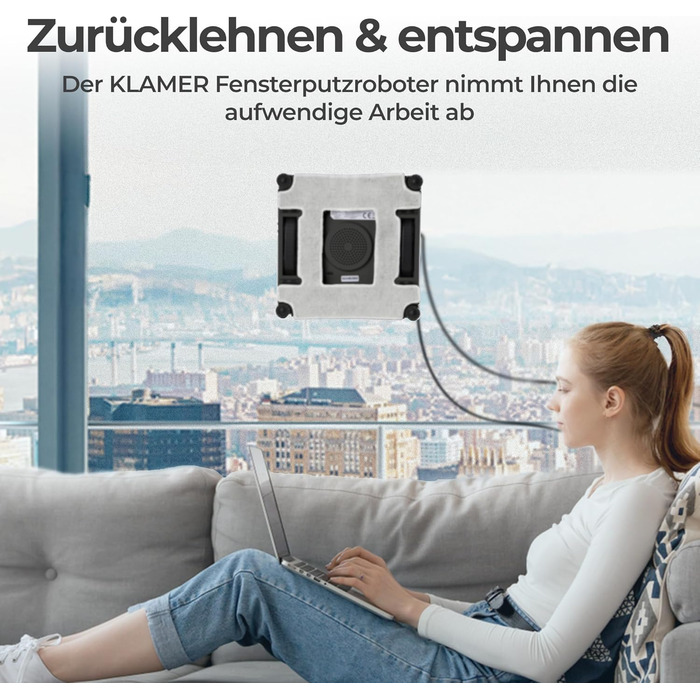 Робот-прибиральник вікон KLAMER 3500 Pa – автоматичний мийник вікон з резервуаром для води 100 мл, функція вологого прибирання, розпізнавання країв, тиха робота 60 дБ, захист від падіння та інтелектуальне планування маршруту (Чорний)