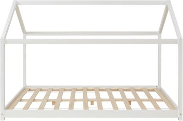 Дитяче ліжко en.casa Cerro з ламелями, ліжко-халаузер, ліжко-трансформер для підлітків, ліжко Монтессорі з масиву сосни, 140x200 см, біле