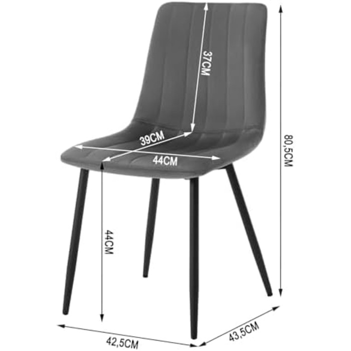 Набір обідніх стільців 6 шт. для кухні, вітальні, спальні. М'які стільці з металевими ніжками, оксамитова сидіння, темно-сірий колір.