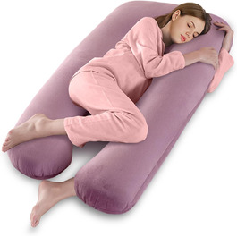 Вагітний подушка U-подібної форми, подушка для всього тіла з чохлом, подушка для годування XXL, велика подушка для сну на боці для вагітних знімний та пральний чохол (Рожевий, Велюр)