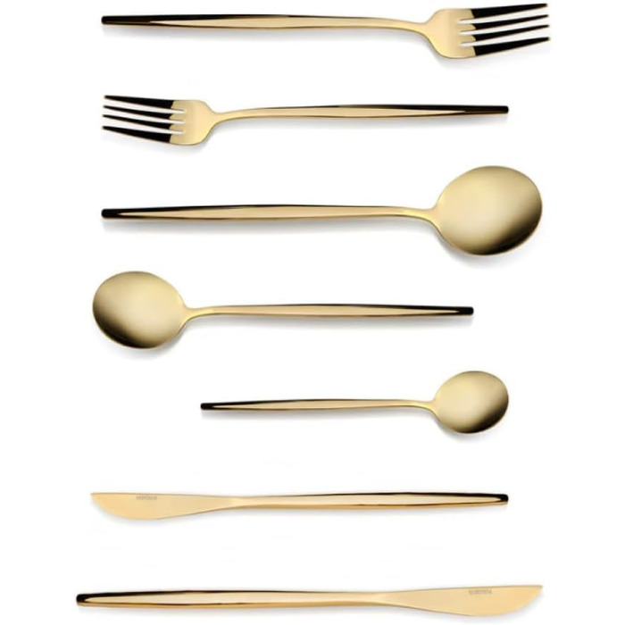 Набір столових приборів Karaca Elegance (84 шт.) з нержавіючої сталі, для посудомийної машини, Orion Gold