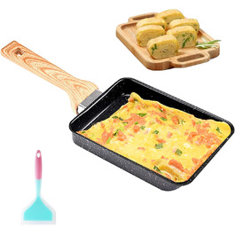 Індукційна сковорода Yuragim Tamagoyaki з силіконовою лопаткою, знімною ручкою, з антипригарним покриттям (чорний A)