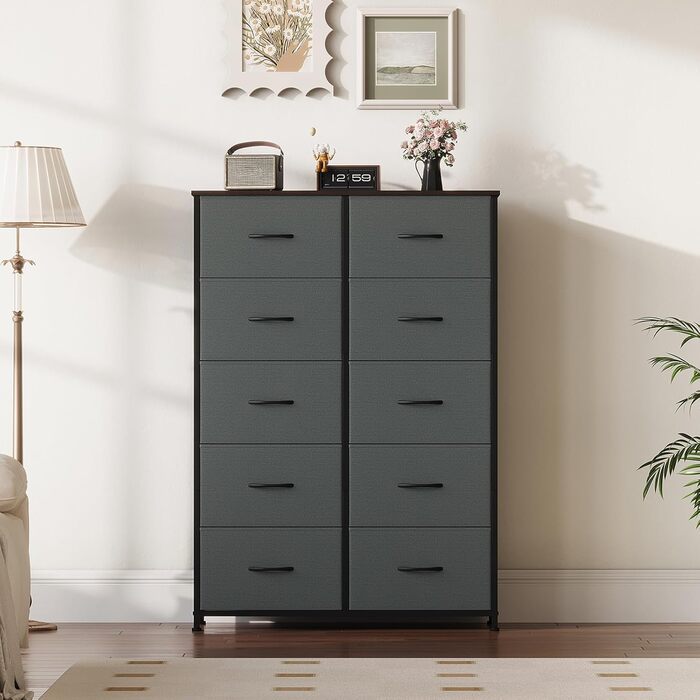 Комод з тканини з шухлядами, комод-шафа для спальні, вітальні, передпокою, 8 шухляд, білий (вугільно-сірий), 30T x 80B x 114.5H см