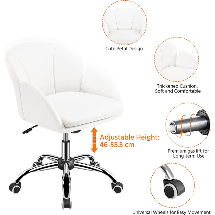 Офісне крісло Yaheetech, виготовлене з ергономічного настільного крісла, з можливістю регулювання висоти до 136 кг, комп'ютерне крісло з підлокітниками і спинкою для вітальні, спальні, офісу, (біле, зі штучної шкіри)